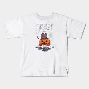 Cute Cat Pumpkin "Get Ready to SPOOK IT UP  Light Edition Kids T-Shirt